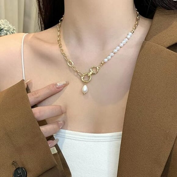 Baroque Natural Freshwater Pearl Gold Plated Necklace - Picture 4 of 5